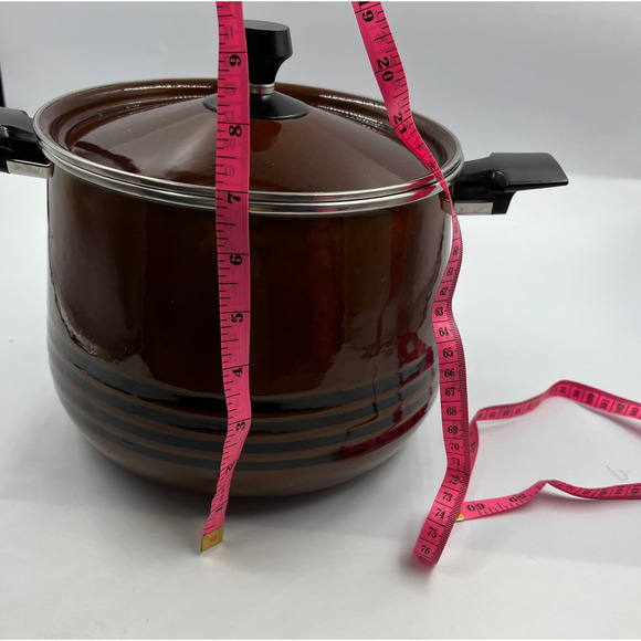 Vtg West Bend Brown Enamelware Scandia Bean Stock Pot W Lid Handles MCM - Picture 3 of 13